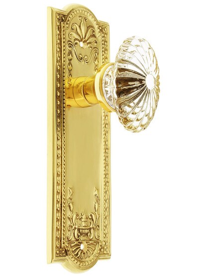 Meadows Plate with Oval Fluted Crystal Knob without Keyhole in Polished Brass with .